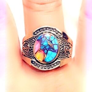 Spiny Oyster In Turquoise Sterling Silver 925 Gemstone Ring